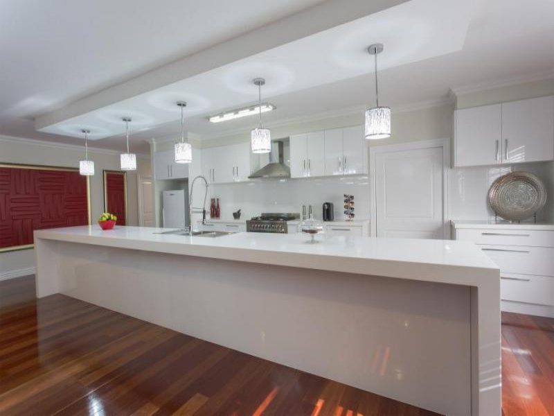 alpine white kitchen benchtop and island detail